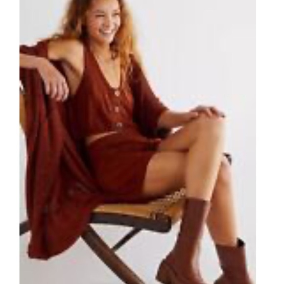 Free People Kai Sweater Set Knit Beach Crop Shorts Duster rust - Picture 15 of 16